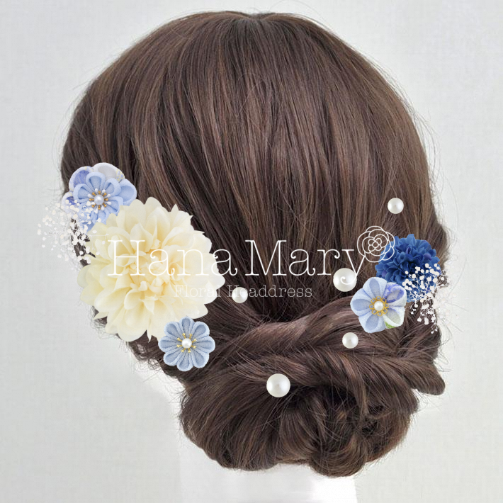 白と水色のヘアセット