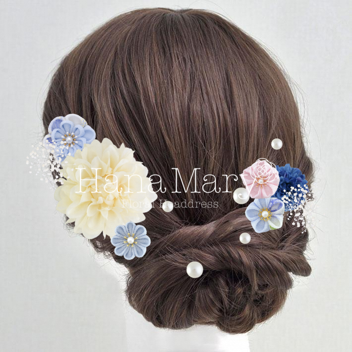 白と水色のヘアセット