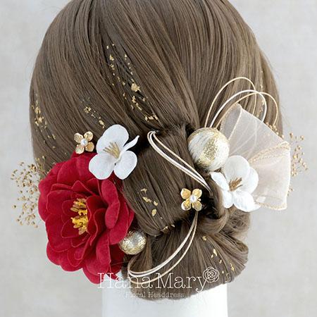 椿と白梅の髪飾り 卒業式 成人式 結婚式 袴 振袖 着物